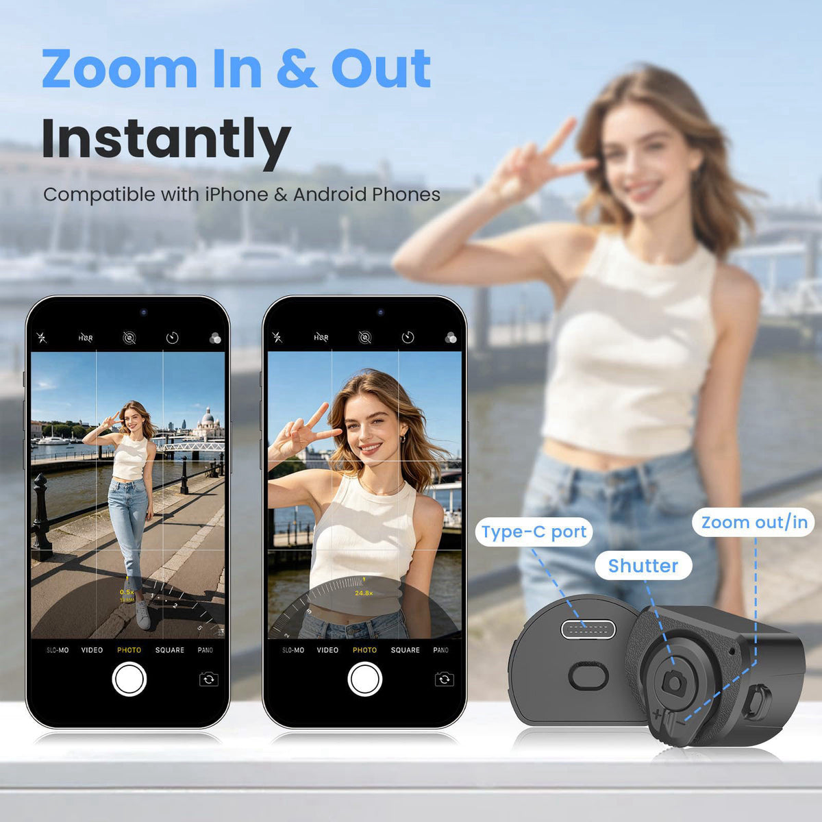 Linber Magnetic Selfie Stick Tripod for iPhone Android, MagSafe, Black – back view and specifications