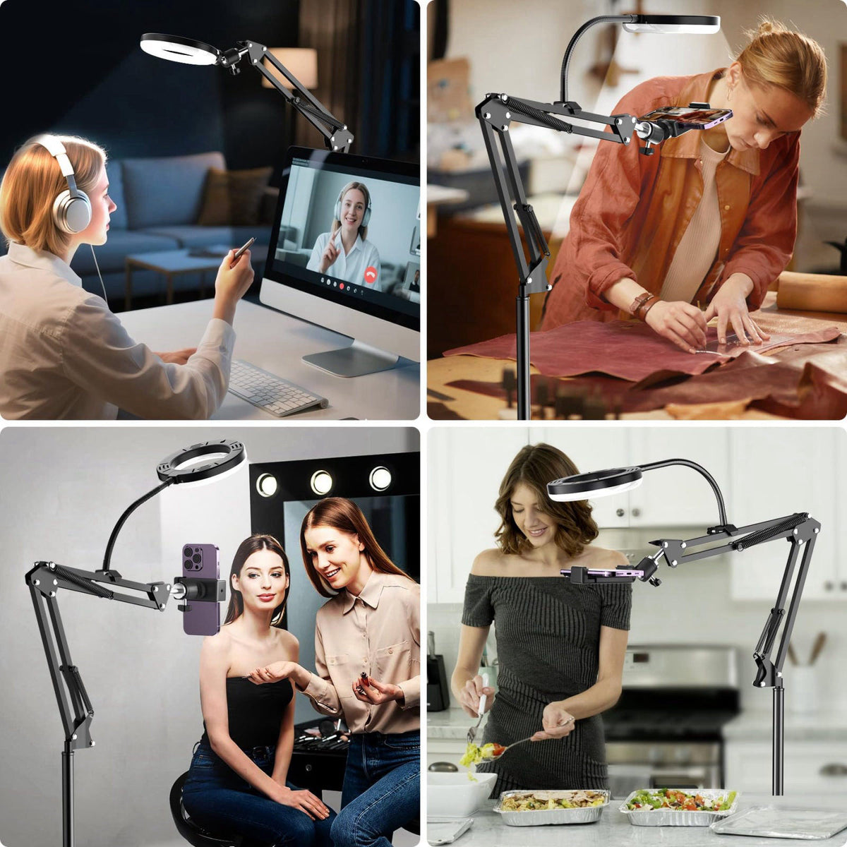 Mionondi Floor Overhead Phone Mount with Dimmable Ring Light for Filming – alternate angle