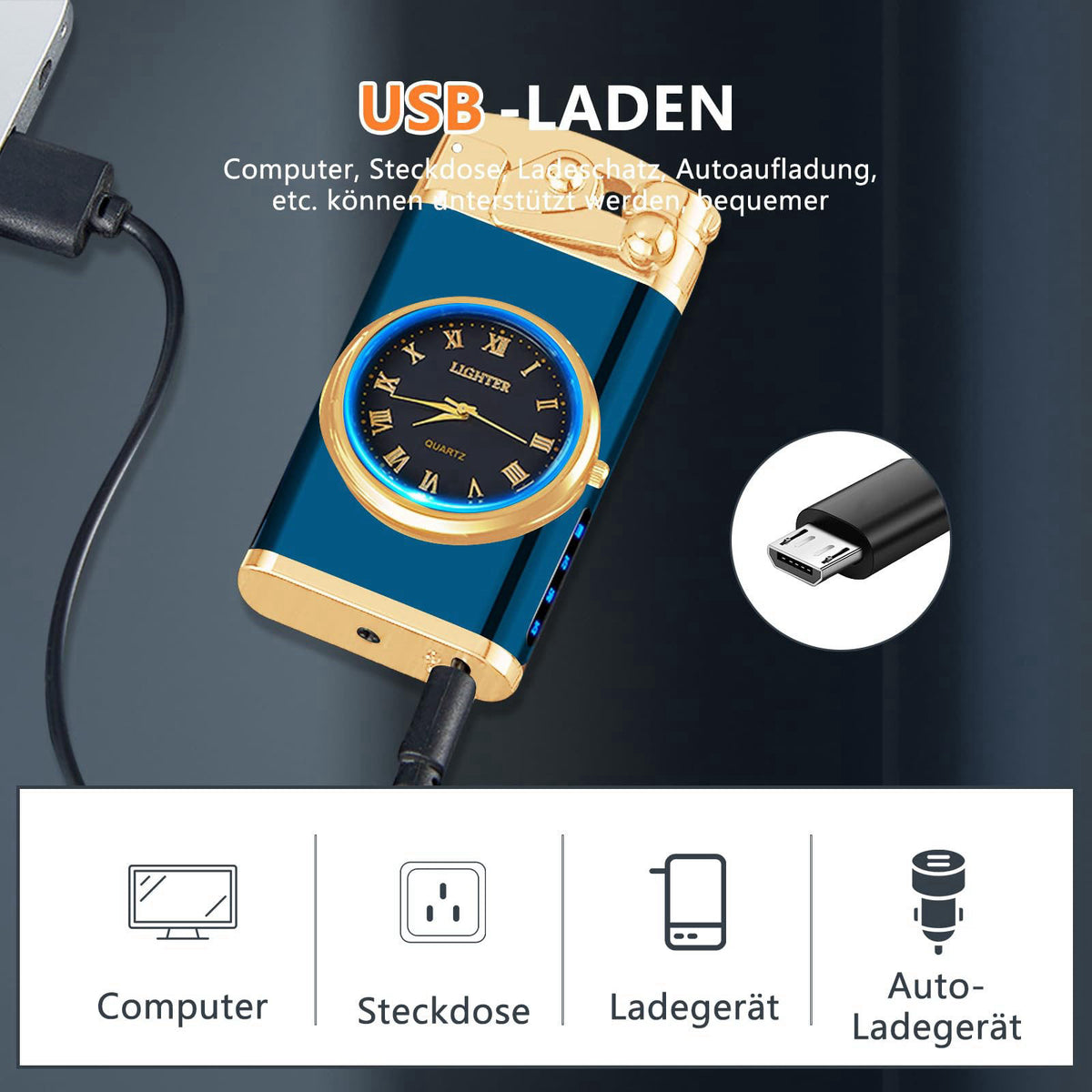 SKRFIRE Electric Rechargeable USB Plasma Lighter Vintage Cool Flameless Windproof Dual Arc Lighters Electronic Candle Li