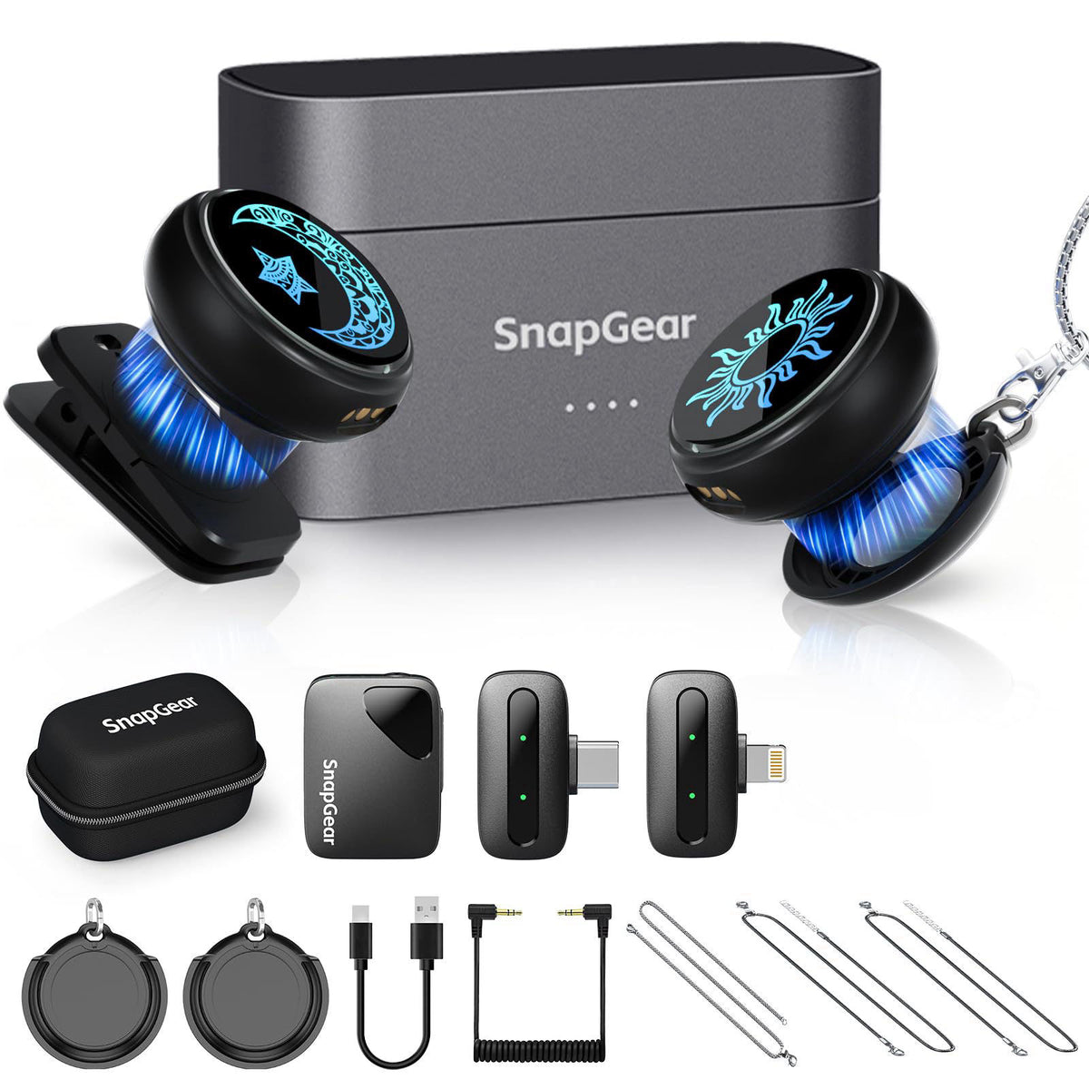 Snapgear M2 (2TX + Charging Case), Magnetic Wireless Lavalier Microphone – product photo (Wireless Lavalier Microphones)