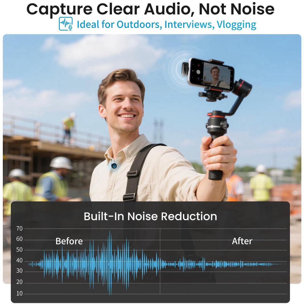 Snapgear M2 (2TX + Charging Case), Magnetic Wireless Lavalier Microphone – back view and specifications