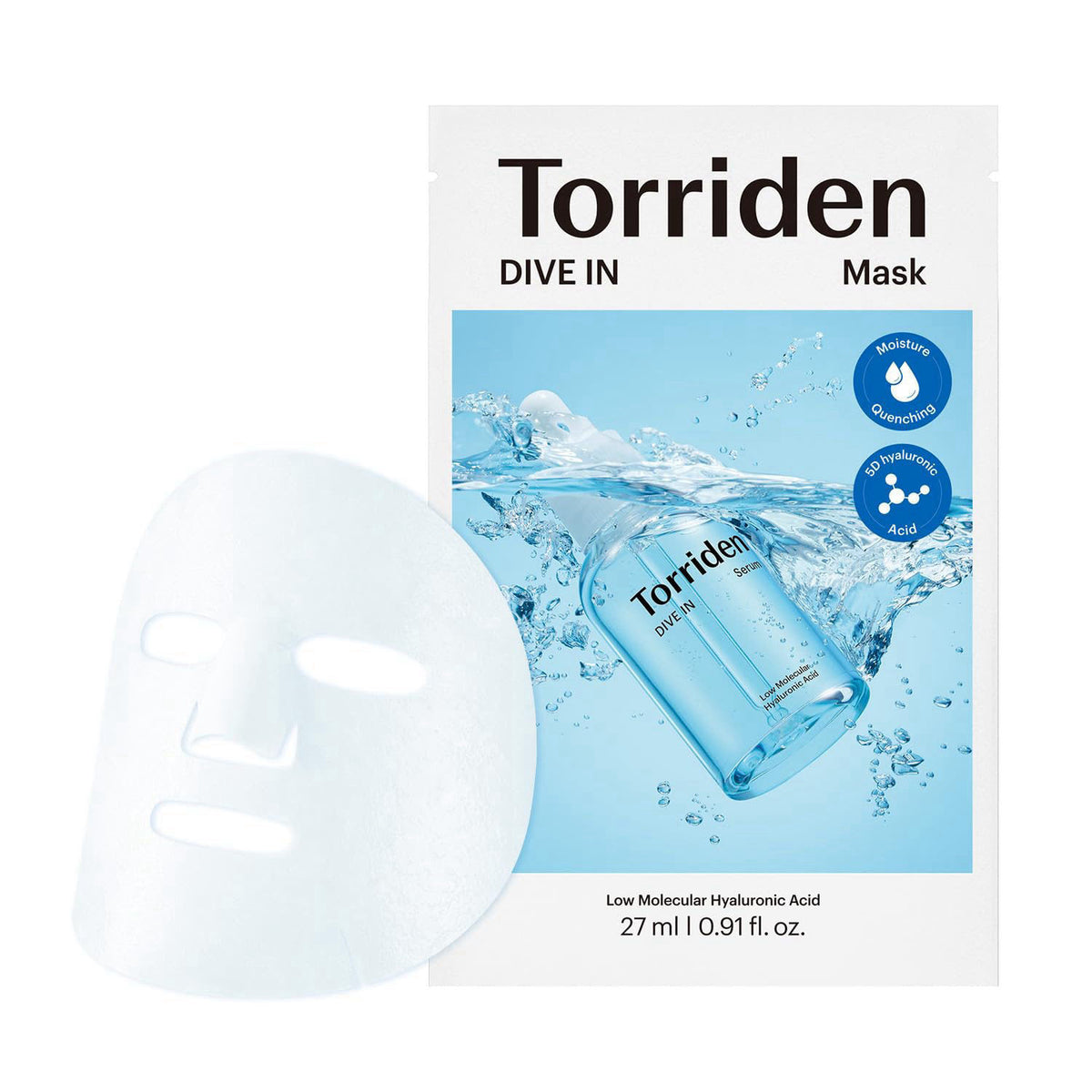 Torriden DIVE IN Hyaluronic Acid Facial Mask (10 sheets) | Deep Hydration Korean Face Sheet Mask | Panthenol & Allantoin