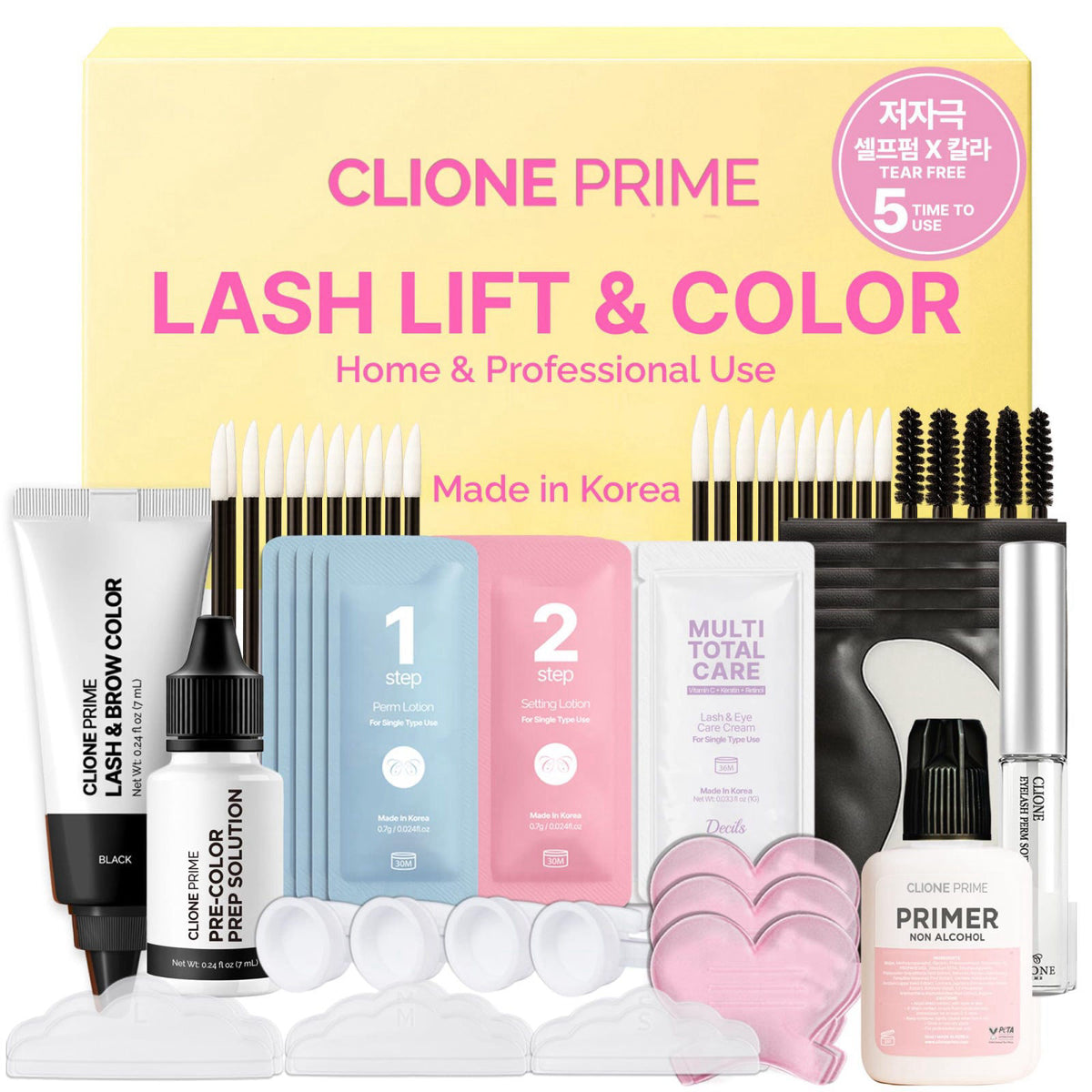 CLIONE PRIME Korean At Home Lash Lift and Color Kit – Temporary Eyelash & Eyebrow Color, Black, Naturally Fades Within 1