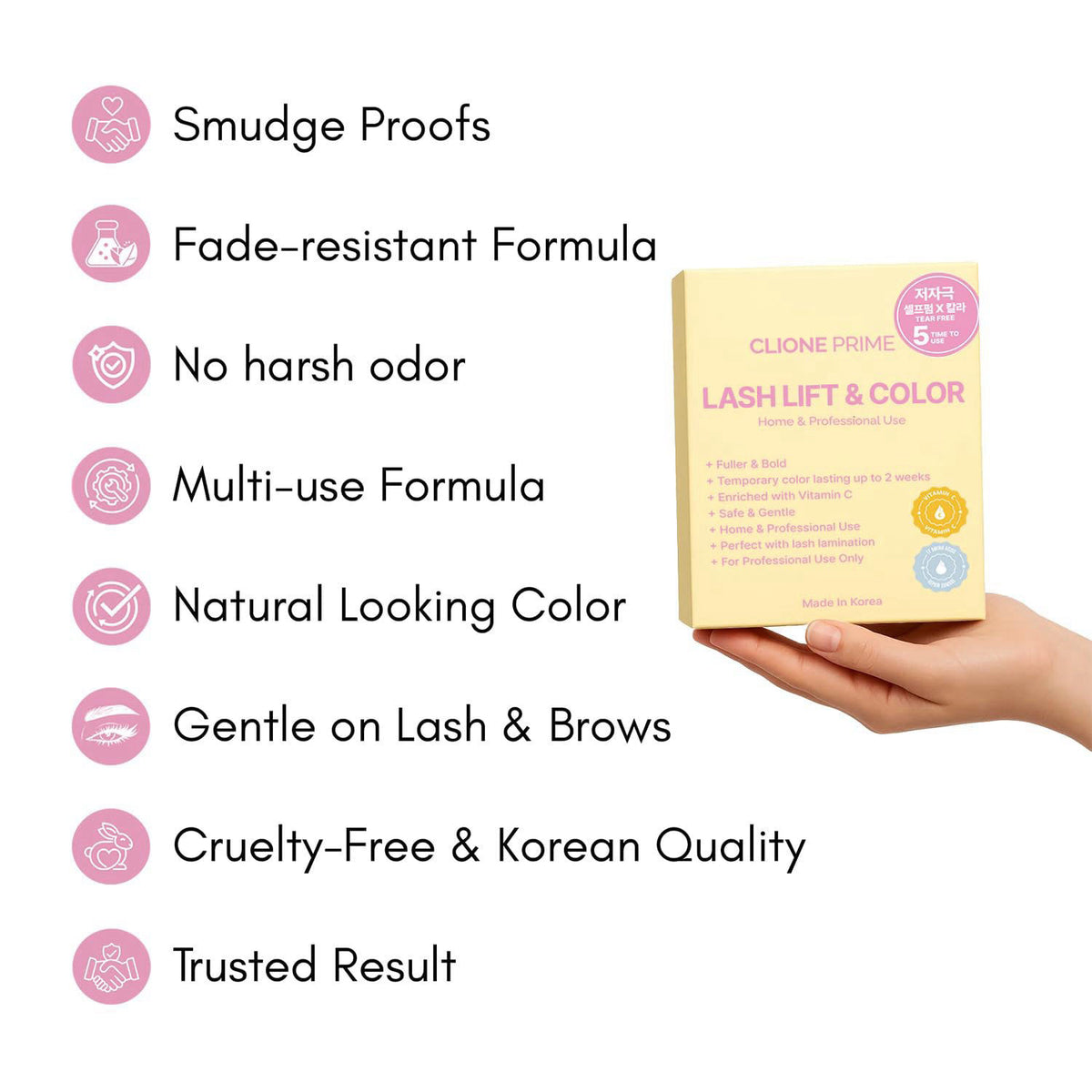 CLIONE PRIME Korean At Home Lash Lift and Color Kit – Temporary Eyelash & Eyebrow Color, Black, Naturally Fades Within 1