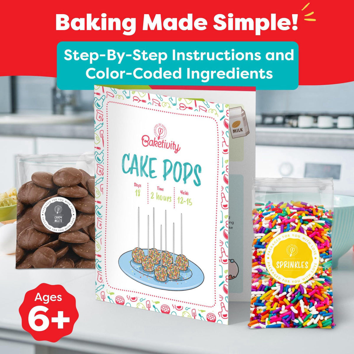 Baketivity DIY Cake Pop Kids Baking Kit with Pre-Measured Ingredients – close-up detail in Delicious Cake Pops