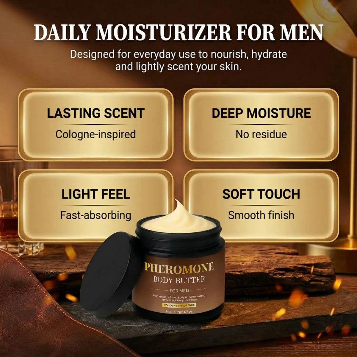 SDUQULK Pheromone Body Butter for Men, Cologned Fragrance Skin Body Cream – with Shea Butter, Cocoa Butter, Coconut Oil 