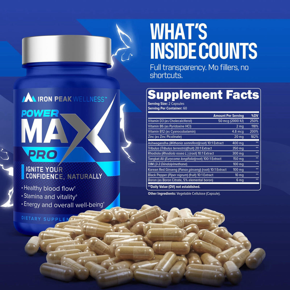 IronPeak Wellness Testosterone Booster for Men, Male Enhancing Supplement | Vitality Support – close-up detail