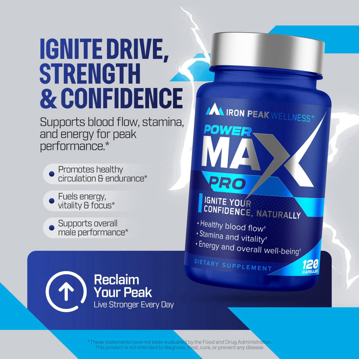 IronPeak Wellness Testosterone Booster for Men, Male Enhancing Supplement | Vitality Support – back view and specificati