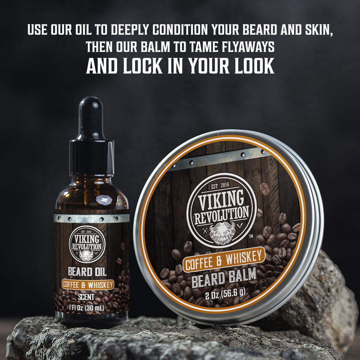 Viking Revolution Beard Conditioning Kit-CoffeeWhiskey, 5 Products Included – full view