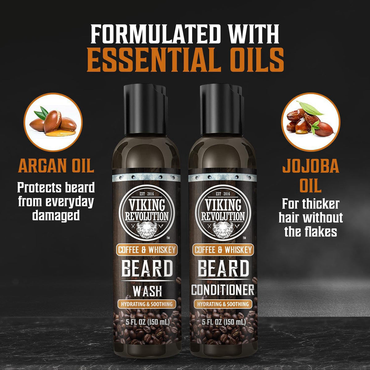 Viking Revolution Beard Conditioning Kit-CoffeeWhiskey, 5 Products Included – alternate angle
