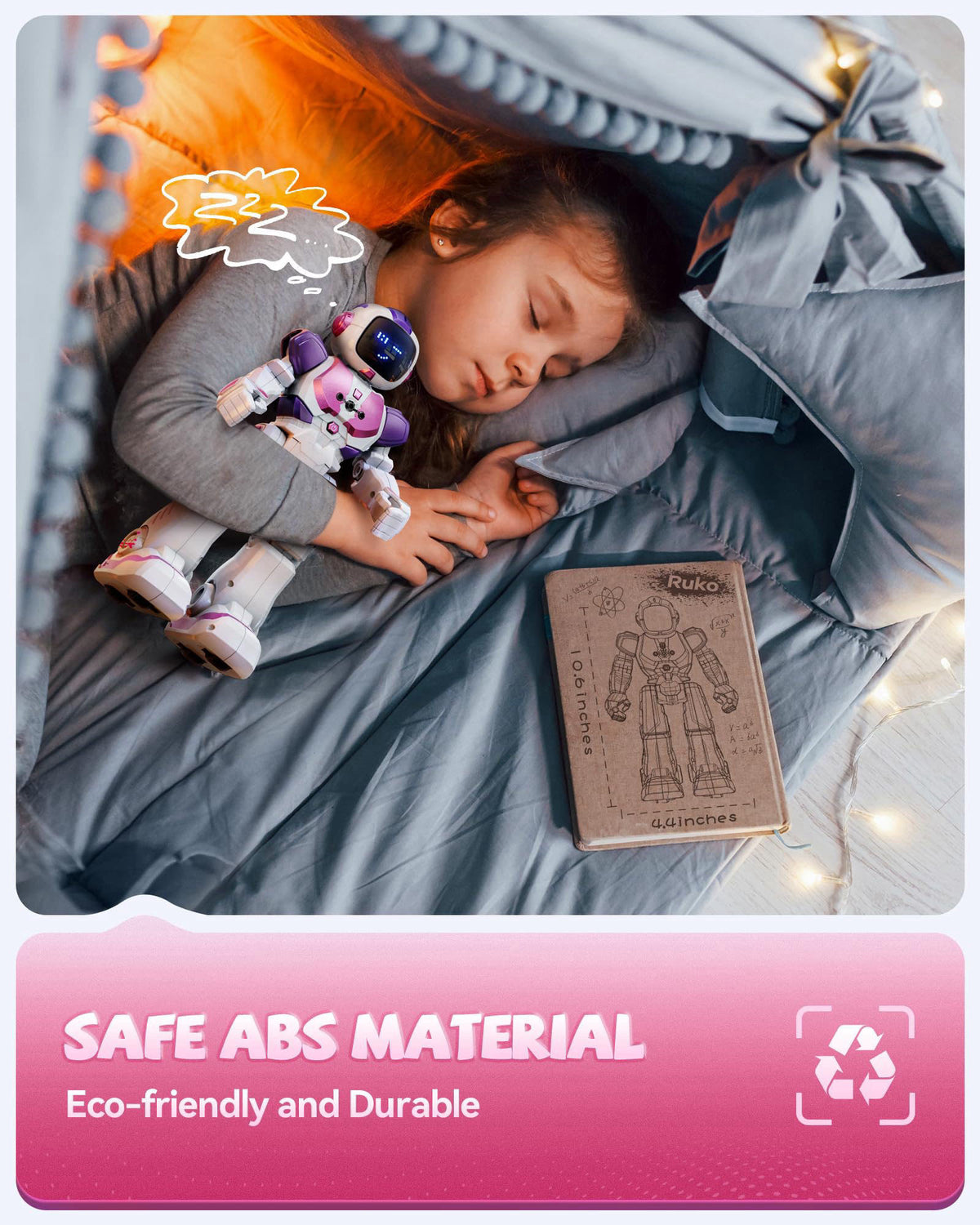 Ruko 6088 Dancing Robot for Girls with APP, Remote, and Gesture Sensing – back view and specifications