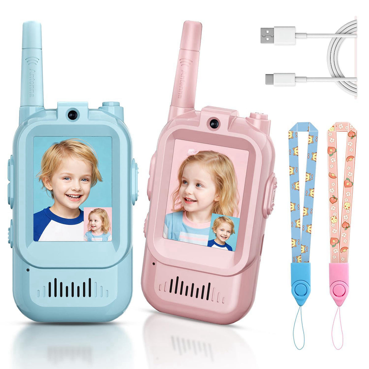 YUSSBCU Kids Video Walkie Talkies, 2 Pack Long Range Toy Walkie-Talkie for Kids – blue/pink