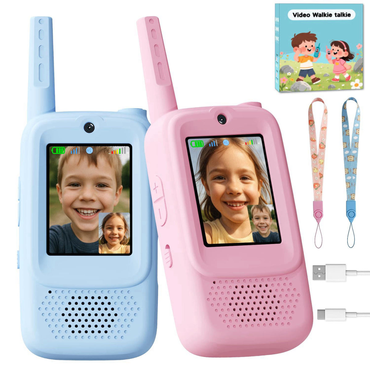 ANBURI Video Walkie Talkies for Kids, Handheld 2 Pack Rechargeable Video Walkies Talkies, Indoor Outdoor Toys Christmas 