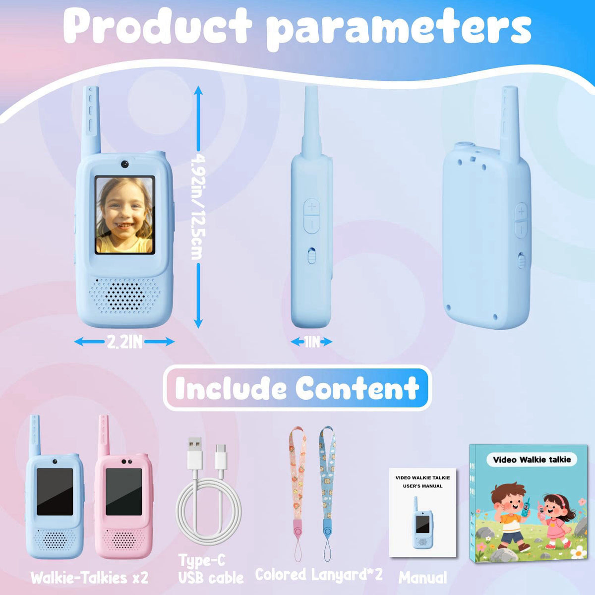 ANBURI Video Walkie Talkies for Kids, Handheld 2 Pack Rechargeable Video Walkies Talkies, Indoor Outdoor Toys Christmas 