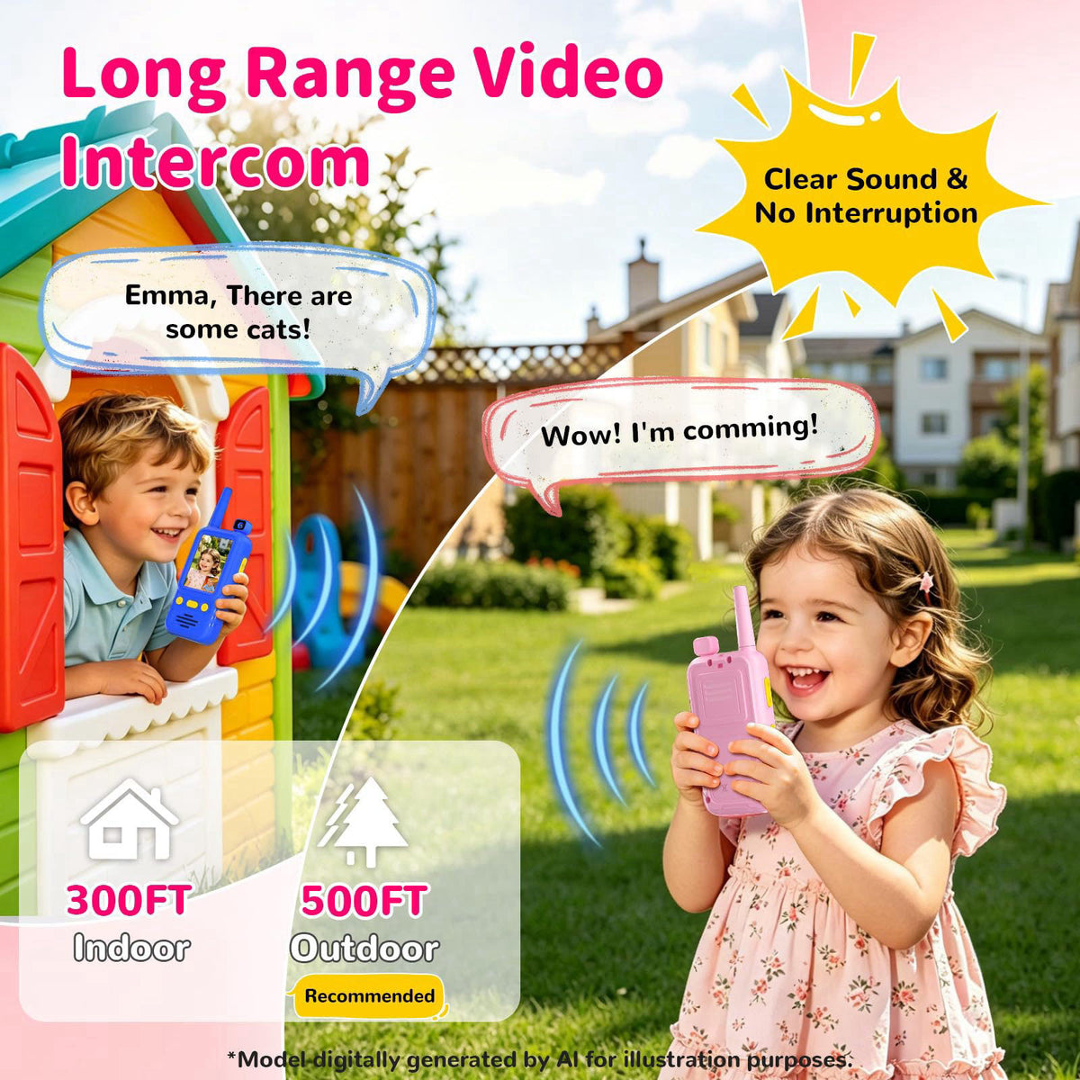 Jollyocean Video Walkie Talkies for Kids with 180° Rotating Camera Toys for Boys Girls – back view and specifications