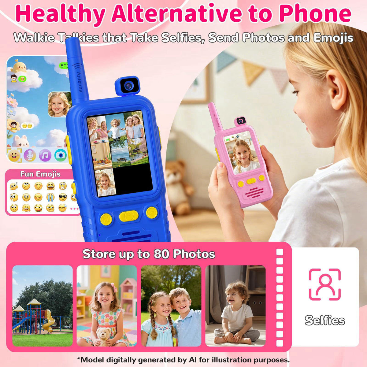Jollyocean Video Walkie Talkies for Kids with 180° Rotating Camera Toys for Boys Girls – alternate angle