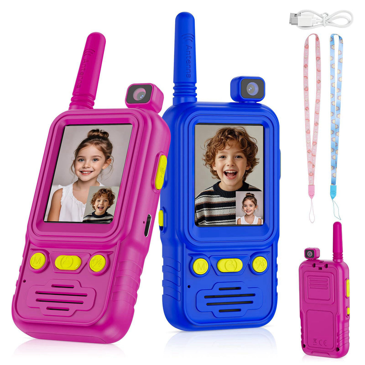 Zardali Video Walkie Talkies for Kids, 2-Way Video & Voice Chat, Rotating Dual Camera, Micro Chat with Voice, Emojis & P