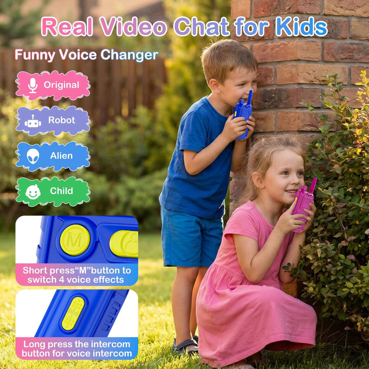 Zardali Video Walkie Talkies for Kids, 2-Way Video & Voice Chat, Rotating Dual Camera, Micro Chat with Voice, Emojis & P