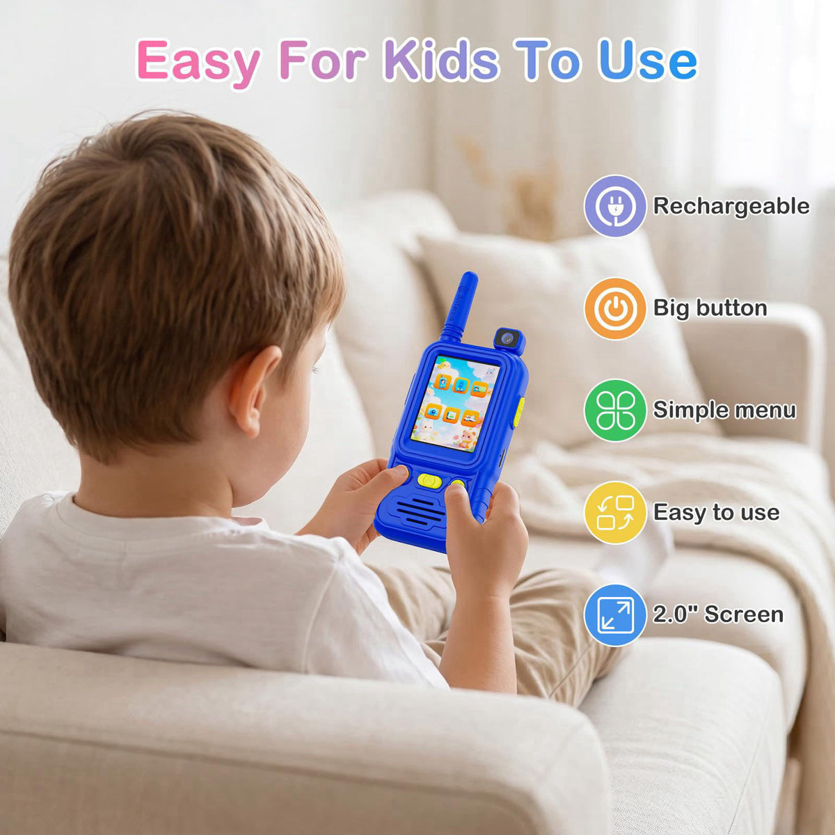 Zardali Video Walkie Talkies for Kids, 2-Way Video & Voice Chat, Rotating Dual Camera, Micro Chat with Voice, Emojis & P