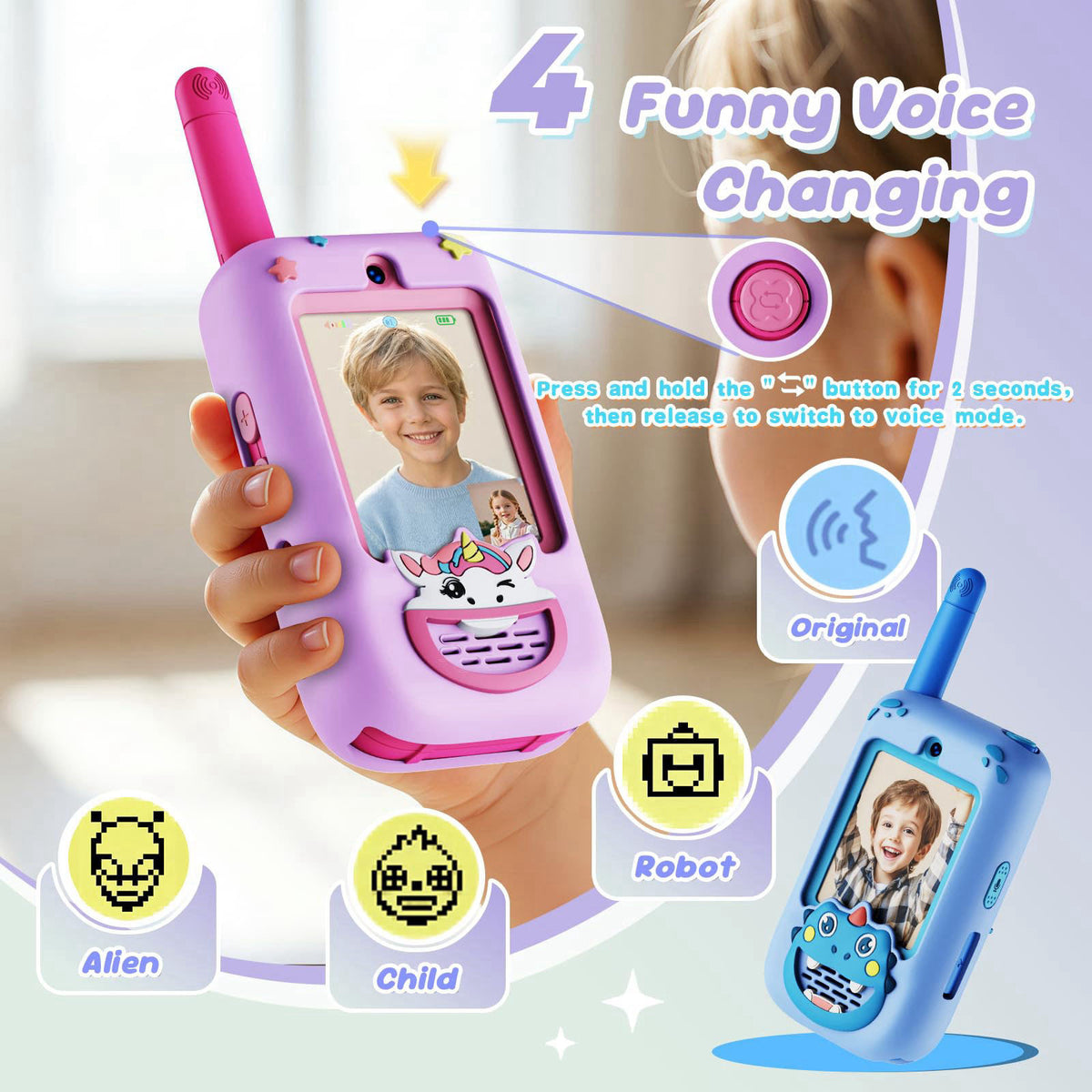 BOFIDAR Video Walkie Talkies for Kids, 2 Pack HD Camera Long Range Two Way Radios – full view