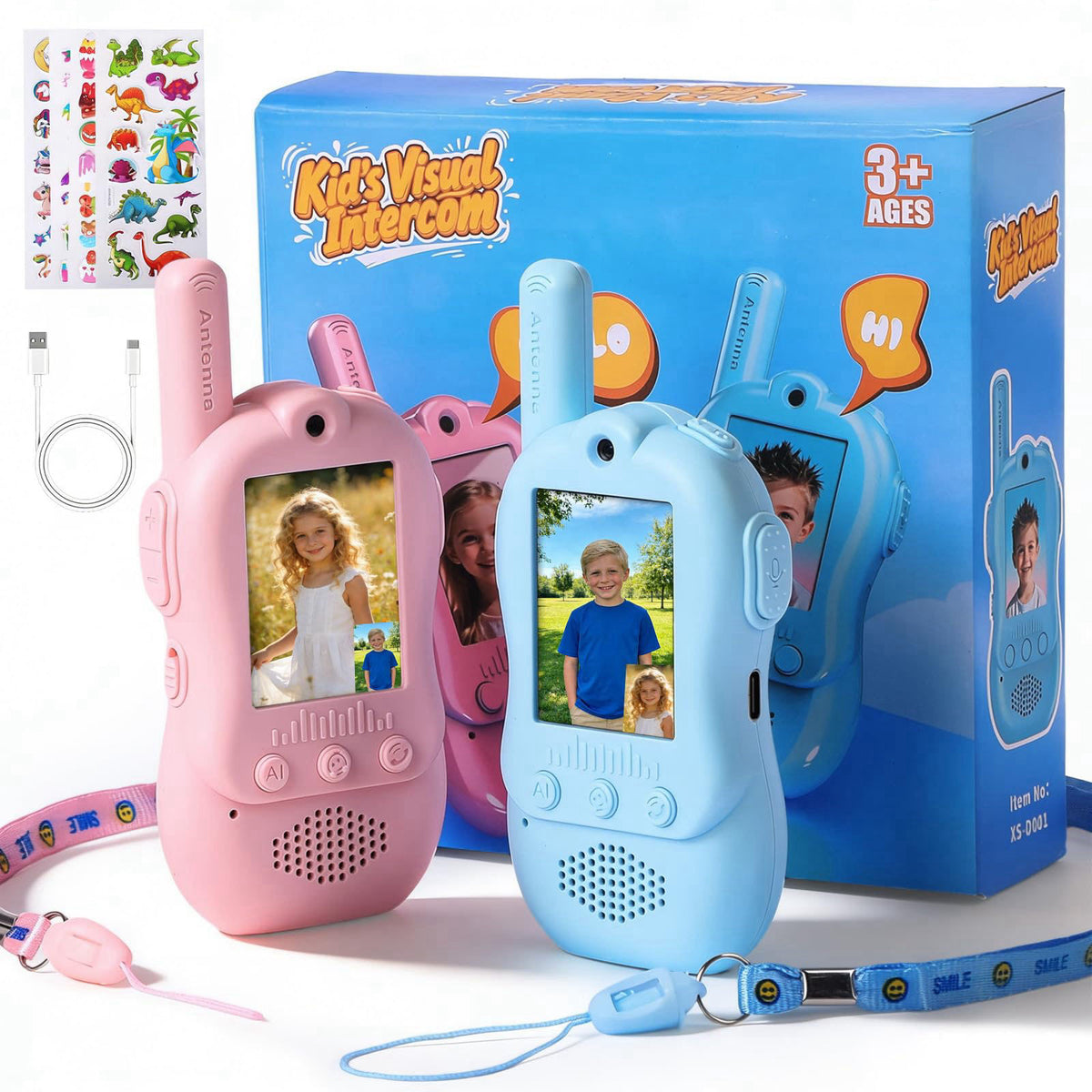 kenvc Video Walkie Talkies for Kids with 4 Voice Changers & 3 Video Uniforms, 2 Way Radio with Camera & Video Call, USB 