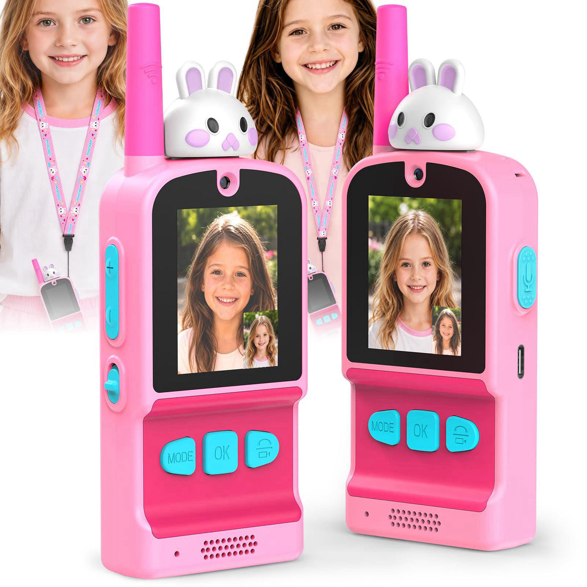 MarsBus Video Walkie Talkies for Kids 2 Pack, Gift for Ages 3-12 Girl & Boy