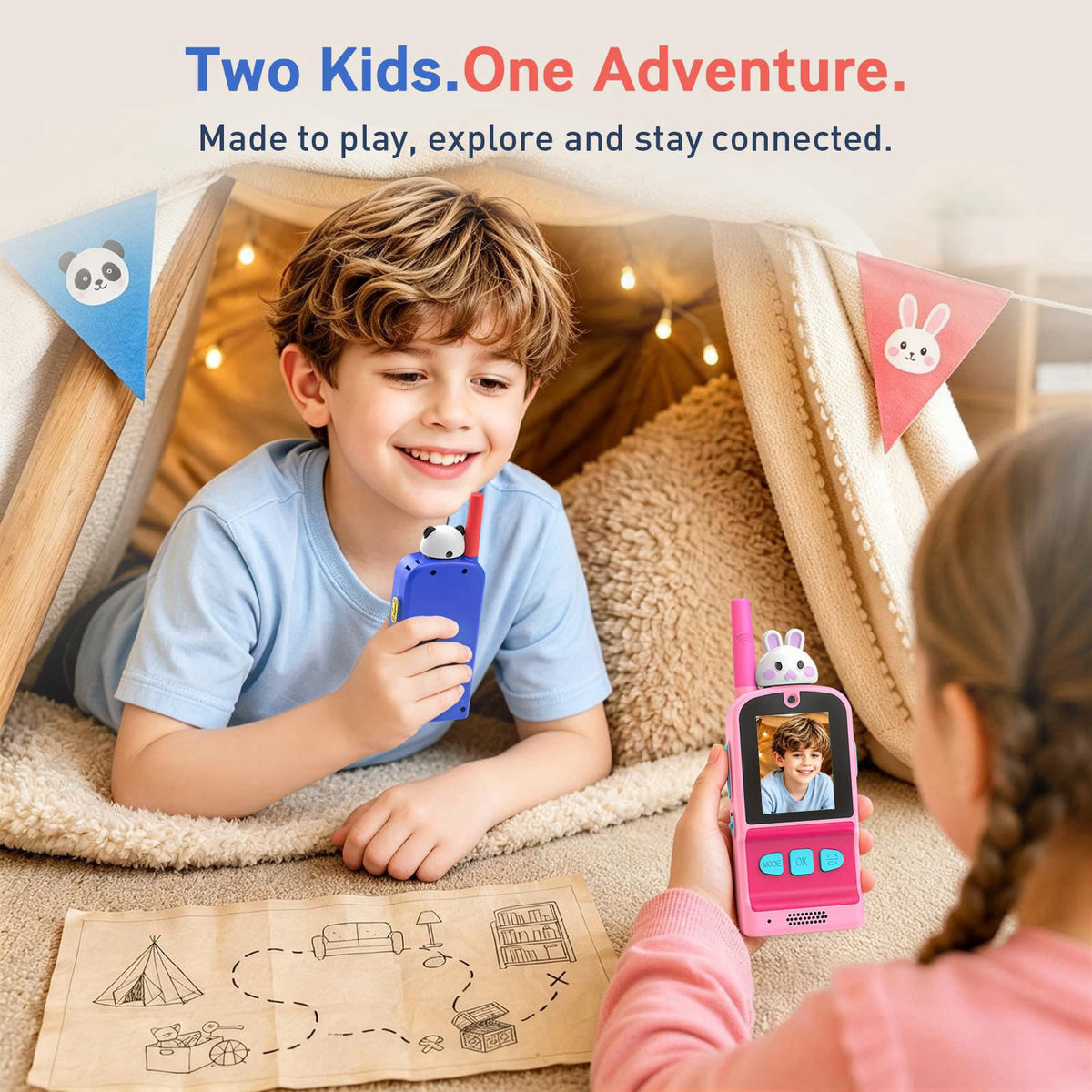MarsBus Video Walkie Talkies for Kids 2 Pack, Gift for Ages 3-12 Girl & Boy – packaging and label