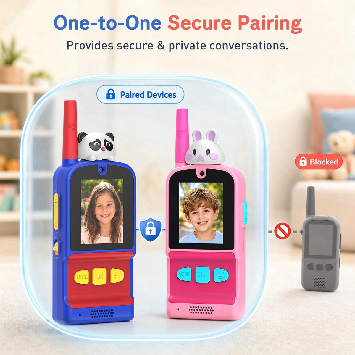 MarsBus Video Walkie Talkies for Kids 2 Pack, Gift for Ages 3-12 Girl & Boy – back view and specifications