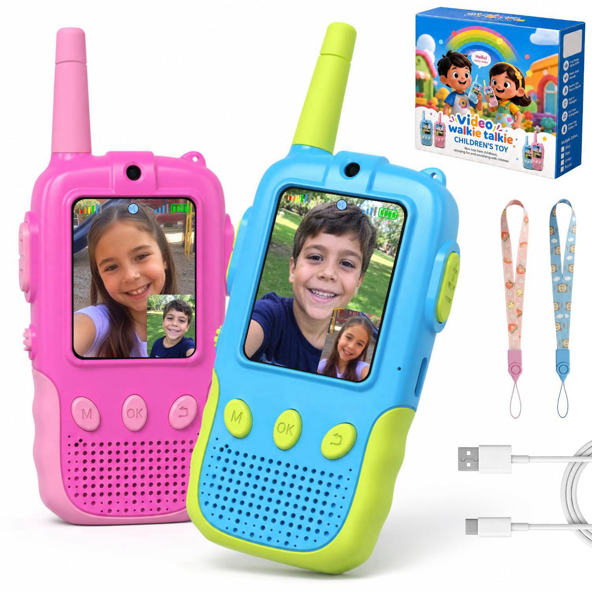 KYTHOVI Video Walkie Talkies for Kids, Handheld 2 Pack Rechargeable Kids Video Walkies Talkies, Outdoor Toys for Age 3-1