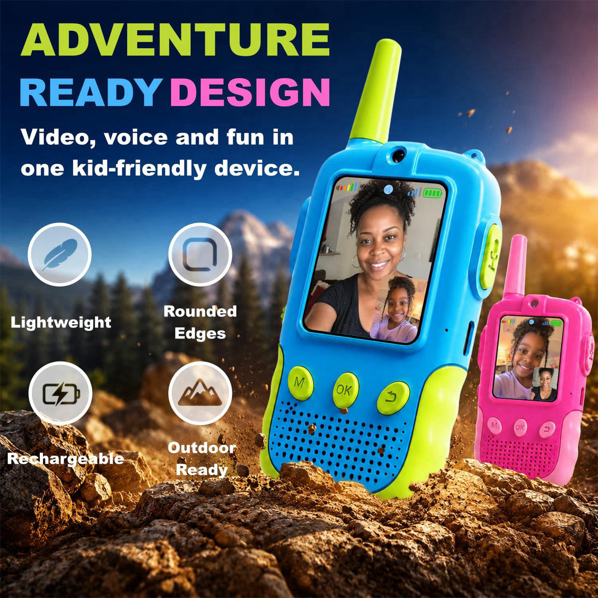KYTHOVI Video Walkie Talkies for Kids, Handheld 2 Pack Rechargeable Kids Video Walkies Talkies, Outdoor Toys for Age 3-1