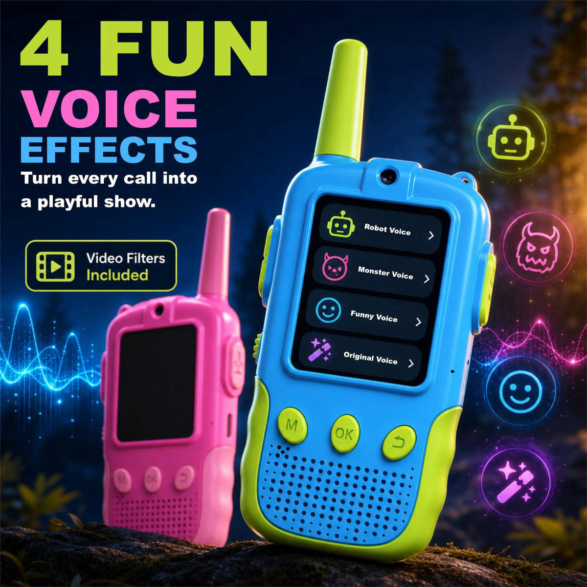 KYTHOVI Video Walkie Talkies for Kids, Handheld 2 Pack Rechargeable Kids Video Walkies Talkies, Outdoor Toys for Age 3-1