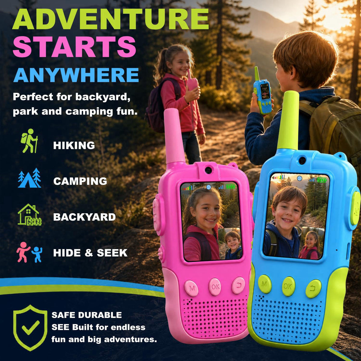 KYTHOVI Video Walkie Talkies for Kids, Handheld 2 Pack Rechargeable Kids Video Walkies Talkies, Outdoor Toys for Age 3-1