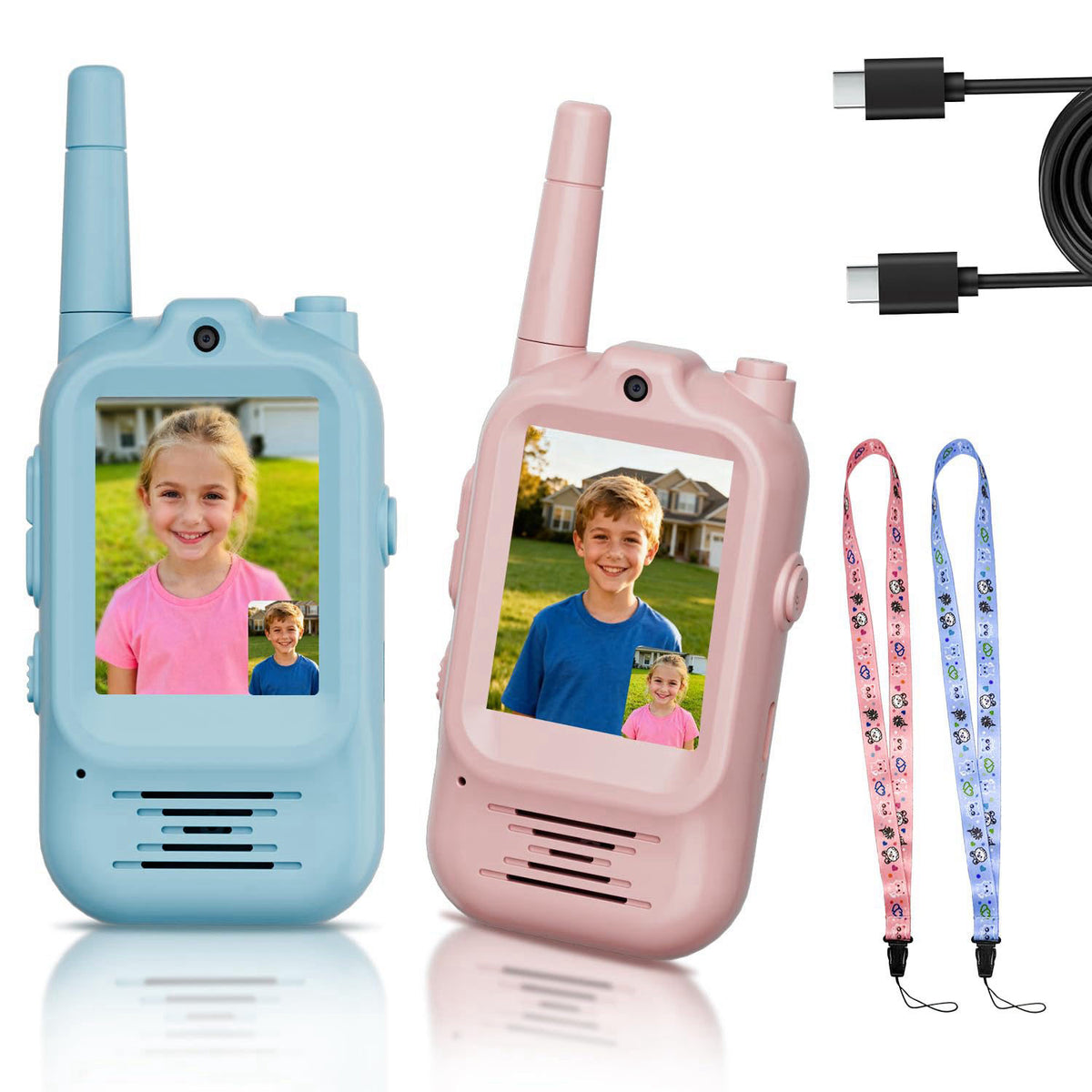 Bafena Video Walkie Talkies for Kids Rechargeable, 2 Pack Camera with Screen, Long Range Voice Changer Intercom Toys for
