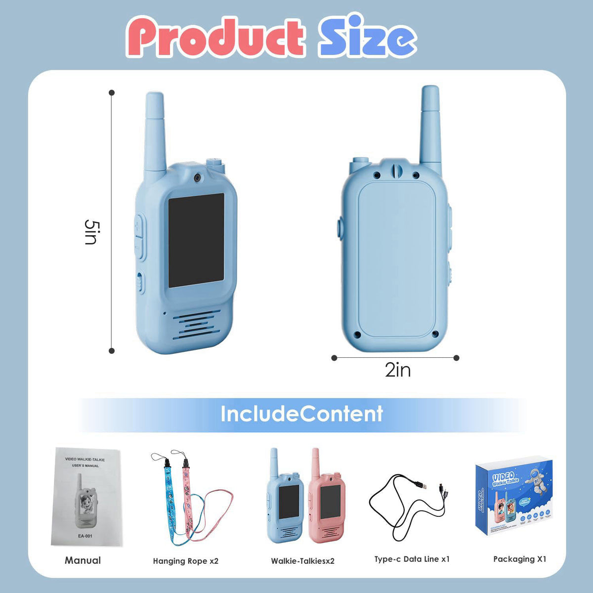 Bafena Video Walkie Talkies for Kids Rechargeable, 2 Pack Camera with Screen, Long Range Voice Changer Intercom Toys for