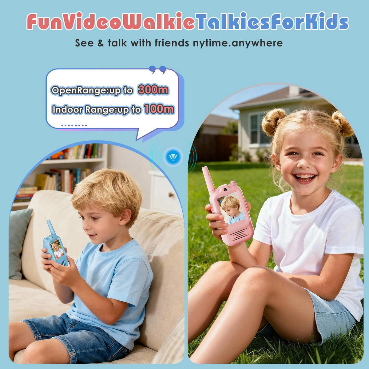 Bafena Video Walkie Talkies for Kids Rechargeable, 2 Pack Camera with Screen, Long Range Voice Changer Intercom Toys for