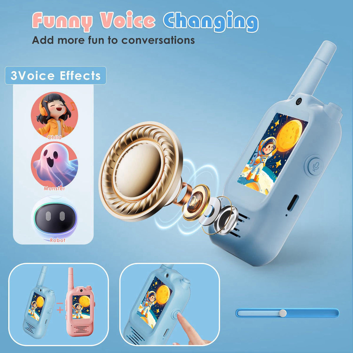 Bafena Video Walkie Talkies for Kids Rechargeable, 2 Pack Camera with Screen, Long Range Voice Changer Intercom Toys for