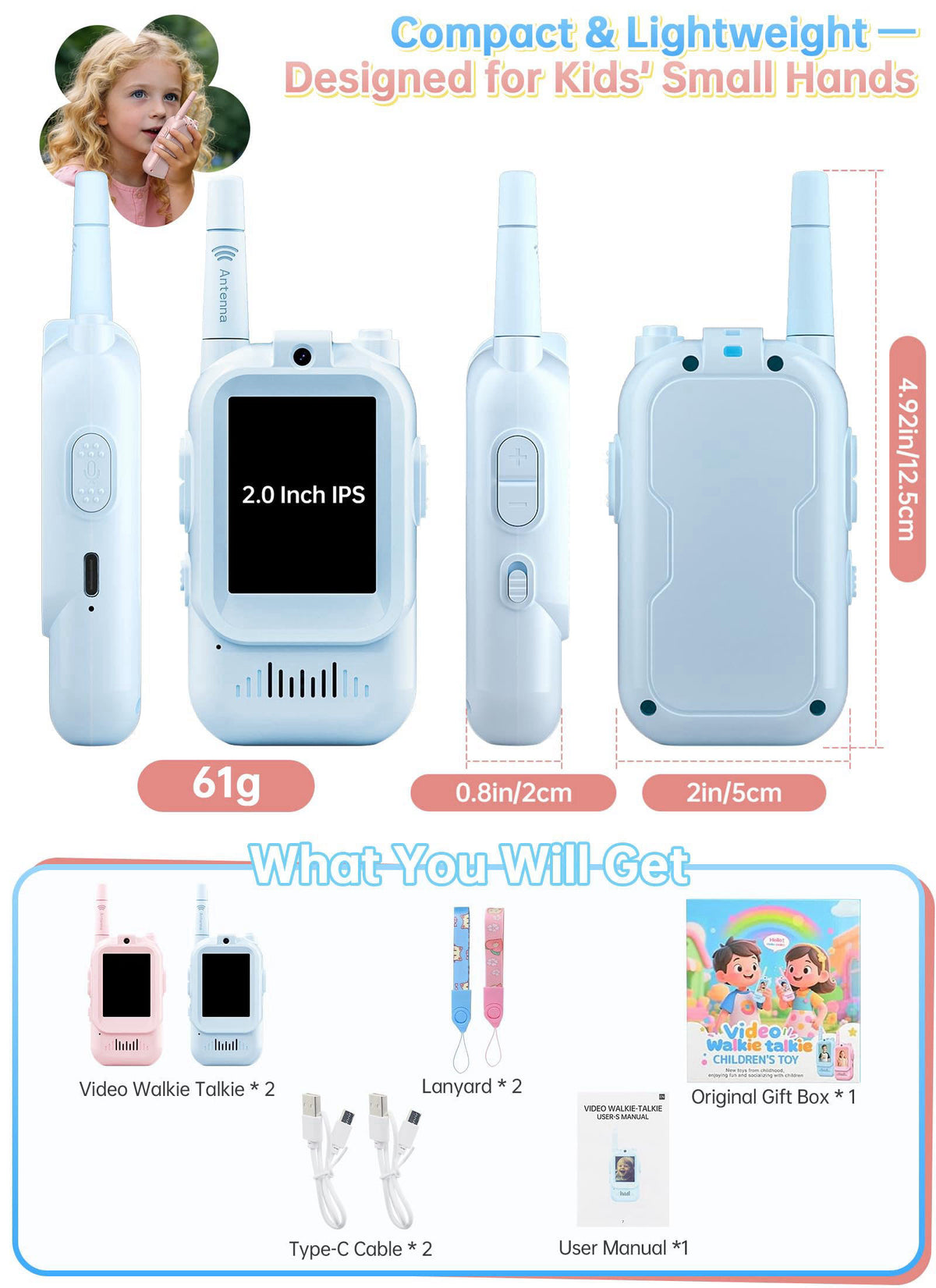Brisum HD Video Walkie Talkies for Kids, Kids Toys for 6+ Year Old Girls, Camera & Clear Fun Voice Effects & 1000ft Rang