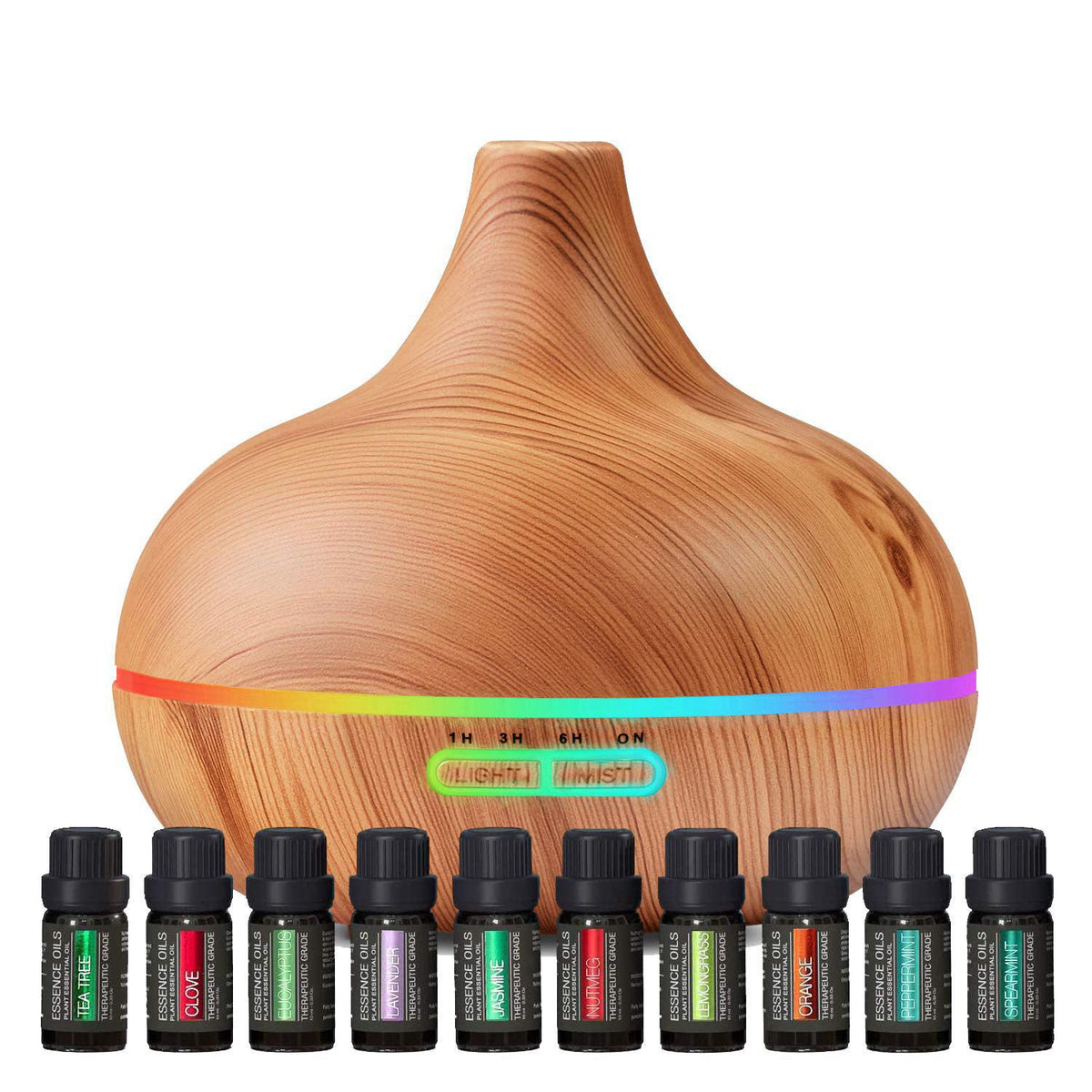 Pure Daily Care Ultimate Aromatherapy Diffuser & Essential Oil Set - Ultrasonic Top 10 Oils Modern with 4 Timer 7 Ambien