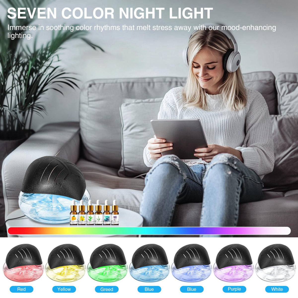 RetroStick Water Air Purifier for Home with Essential Oil Diffuser & Humidifier, Rainbow Air Washer with LED Mood Light-