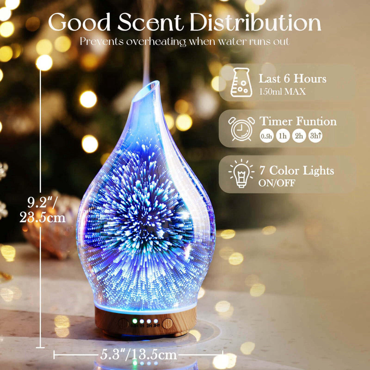 Porseme Essential Oil Diffuser 150ml Handmade Glass Diffuser 6H Runtime – packaging and label
