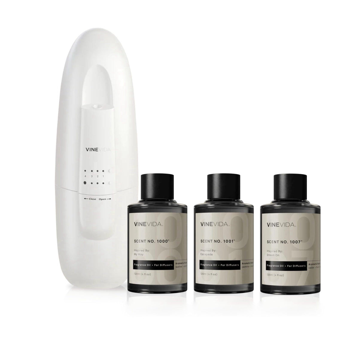 VINEVIDA Studio Waterless Diffuser and 3 Hotel Fragrance Oils - Diffuser for Home - Room Fragrance Air Diffuser [White A