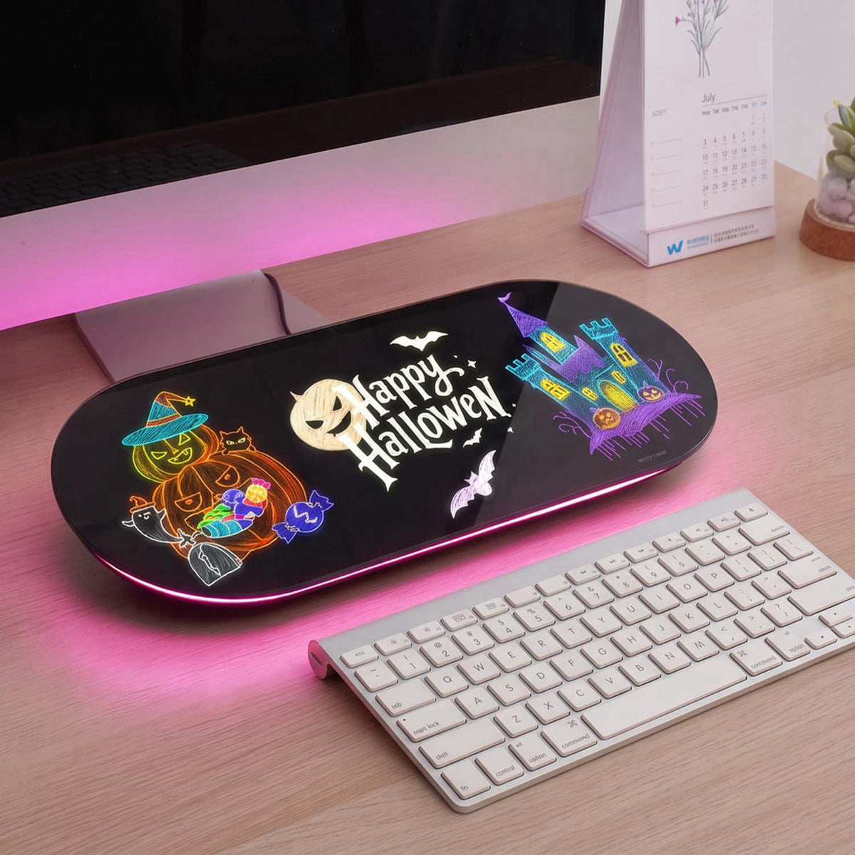 TSJ OFFICE Glass Desktop Whiteboard - 17 X 7 Inches Black Board Pink Light – Silver Silver Gold Black Silver, Glass, 16&