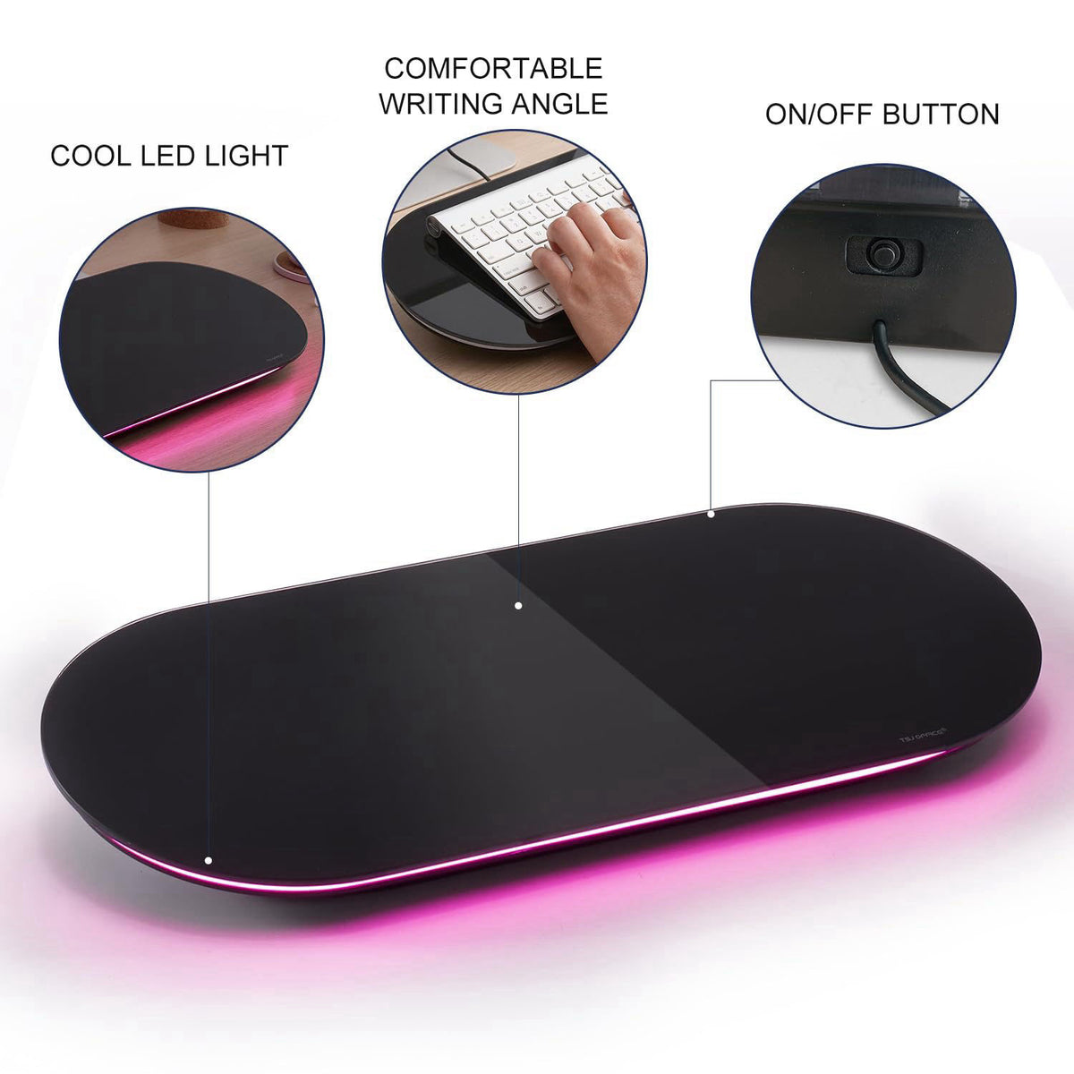 TSJ OFFICE Glass Desktop Whiteboard - 17 X 7 Inches Black Board Pink Light – packaging and label
