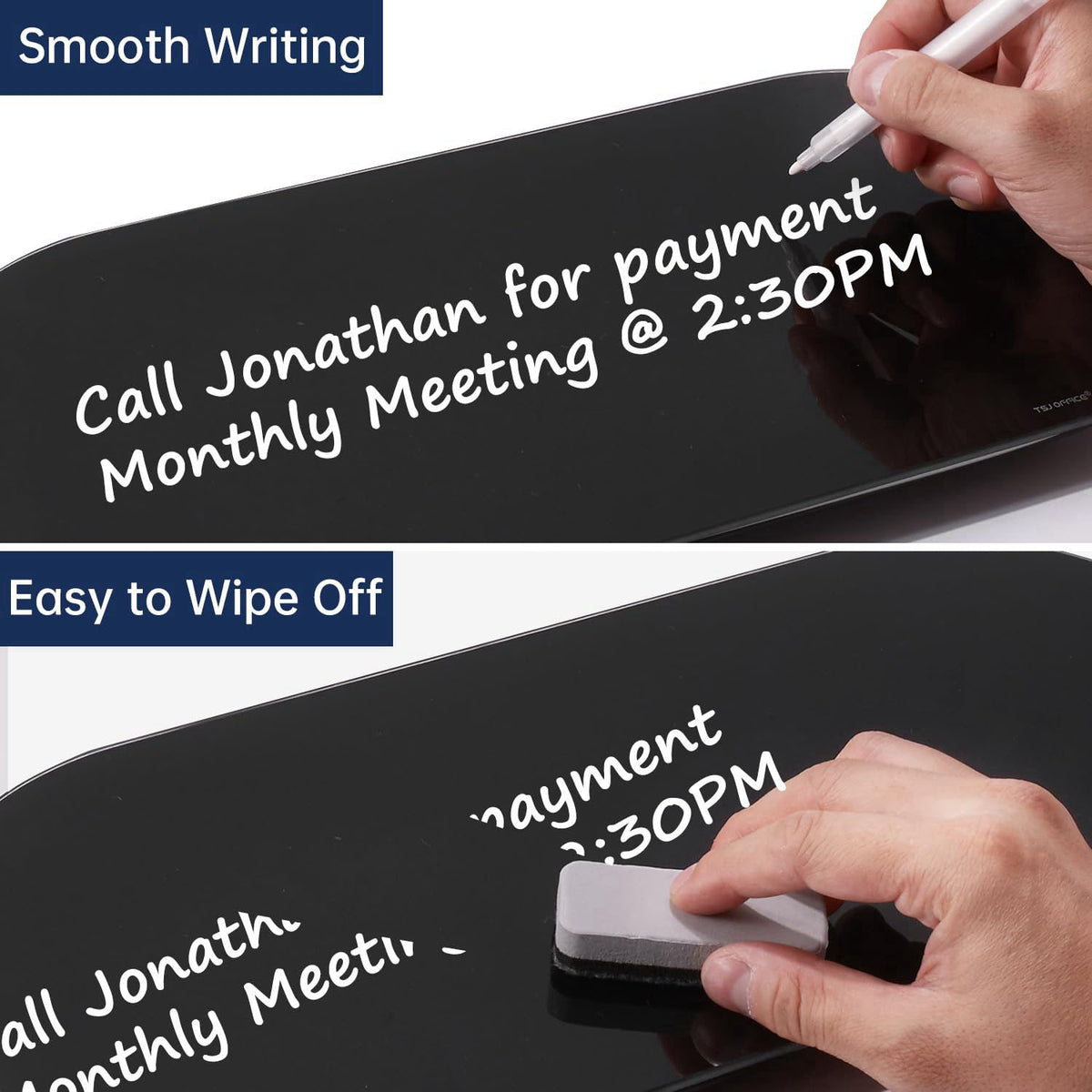 TSJ OFFICE Glass Desktop Whiteboard - 17 X 7 Inches Black Board Pink Light – full view, size 16"x12" 18"x