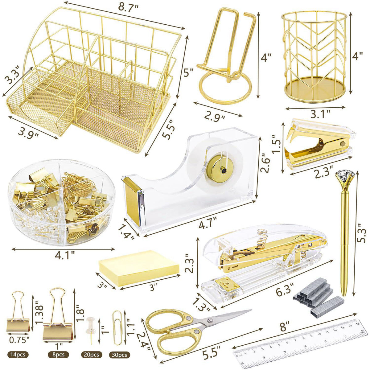 YOLOZAI Office Desk Organizers, 13PCS Office Supplies and Accessories – close-up detail in Gold