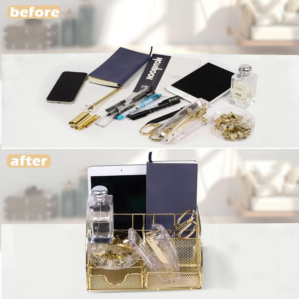 YOLOZAI Office Desk Organizers, 13PCS Office Supplies and Accessories – back view and specifications