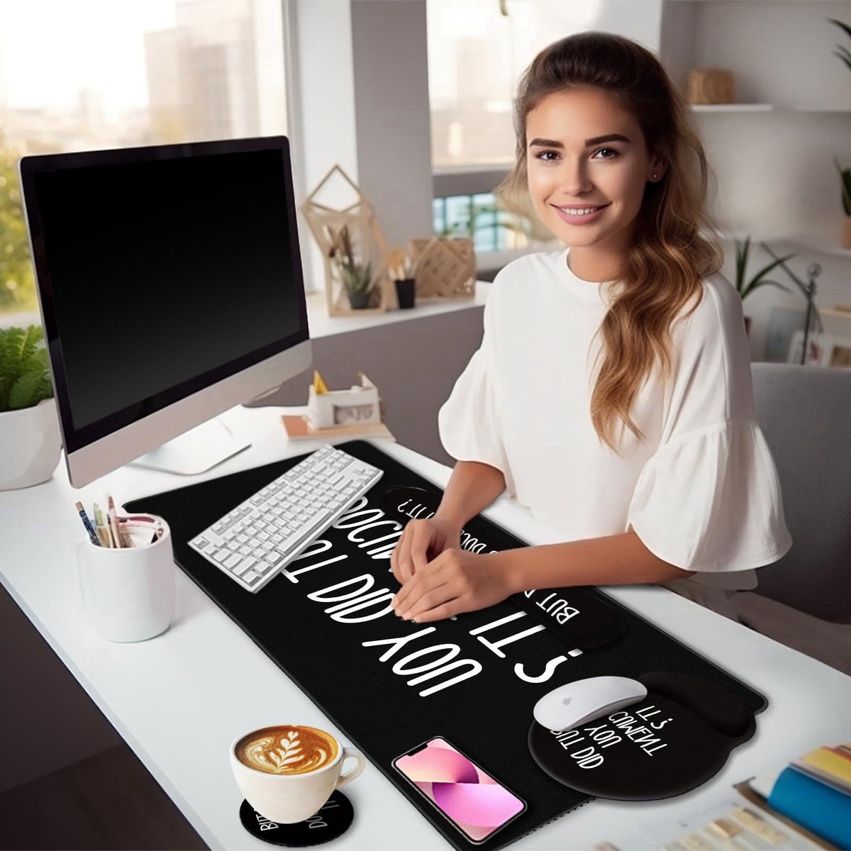 LIMKRIAN Black Mouse Pad Large Desk Mat Set, But Did You Document It Decor – close-up detail in XXL-But Did You Set