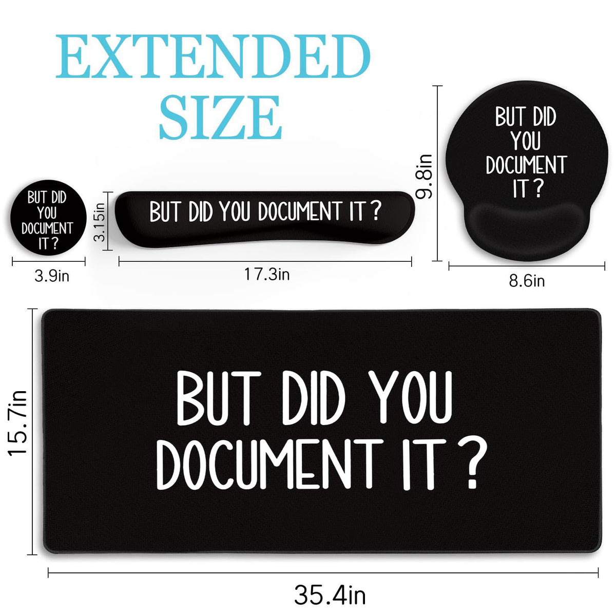 LIMKRIAN Black Mouse Pad Large Desk Mat Set, But Did You Document It Decor – alternate angle