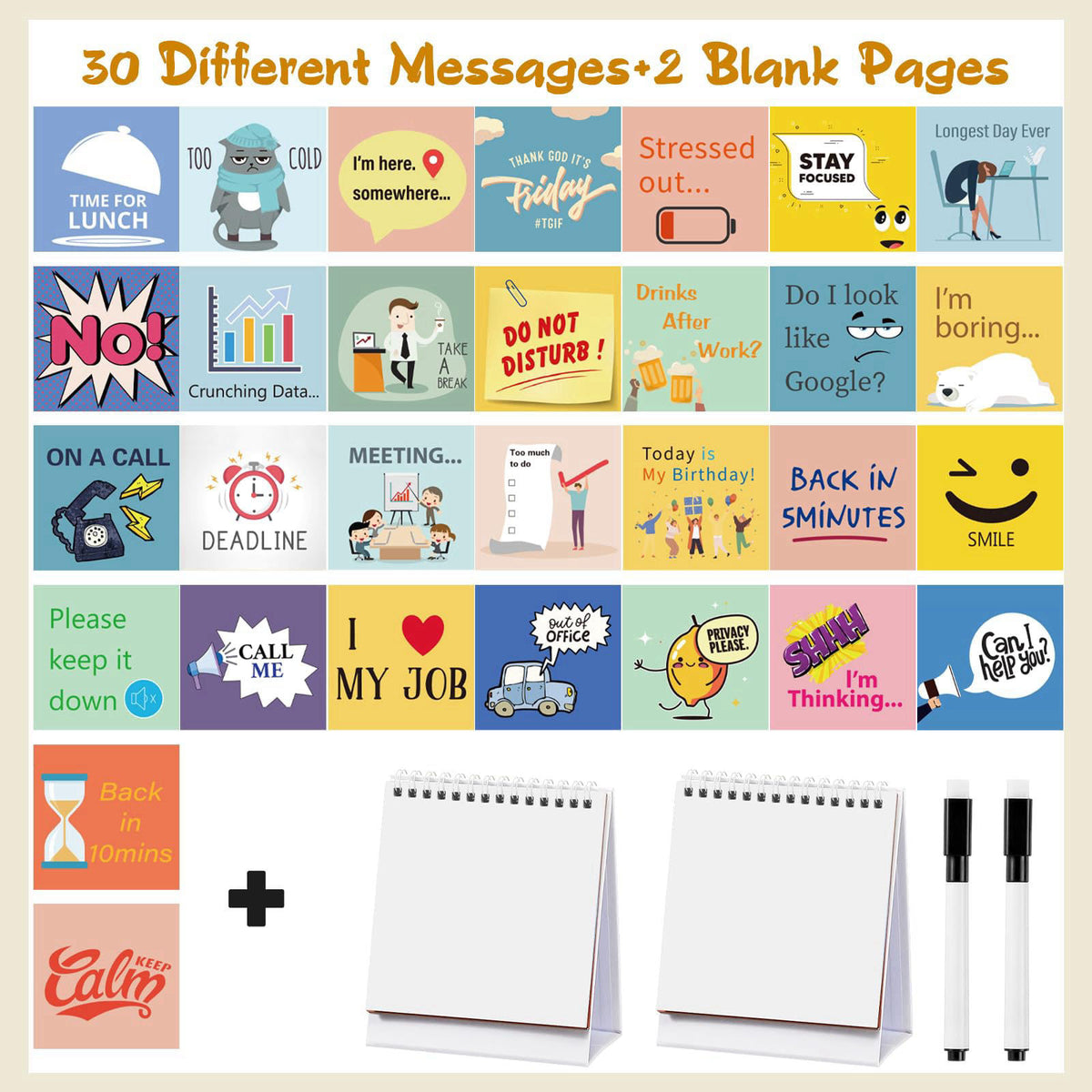 ReliThick 10 Pieces Funny Desk Signs 30 Messages Flip Over Colleague Gift – full view