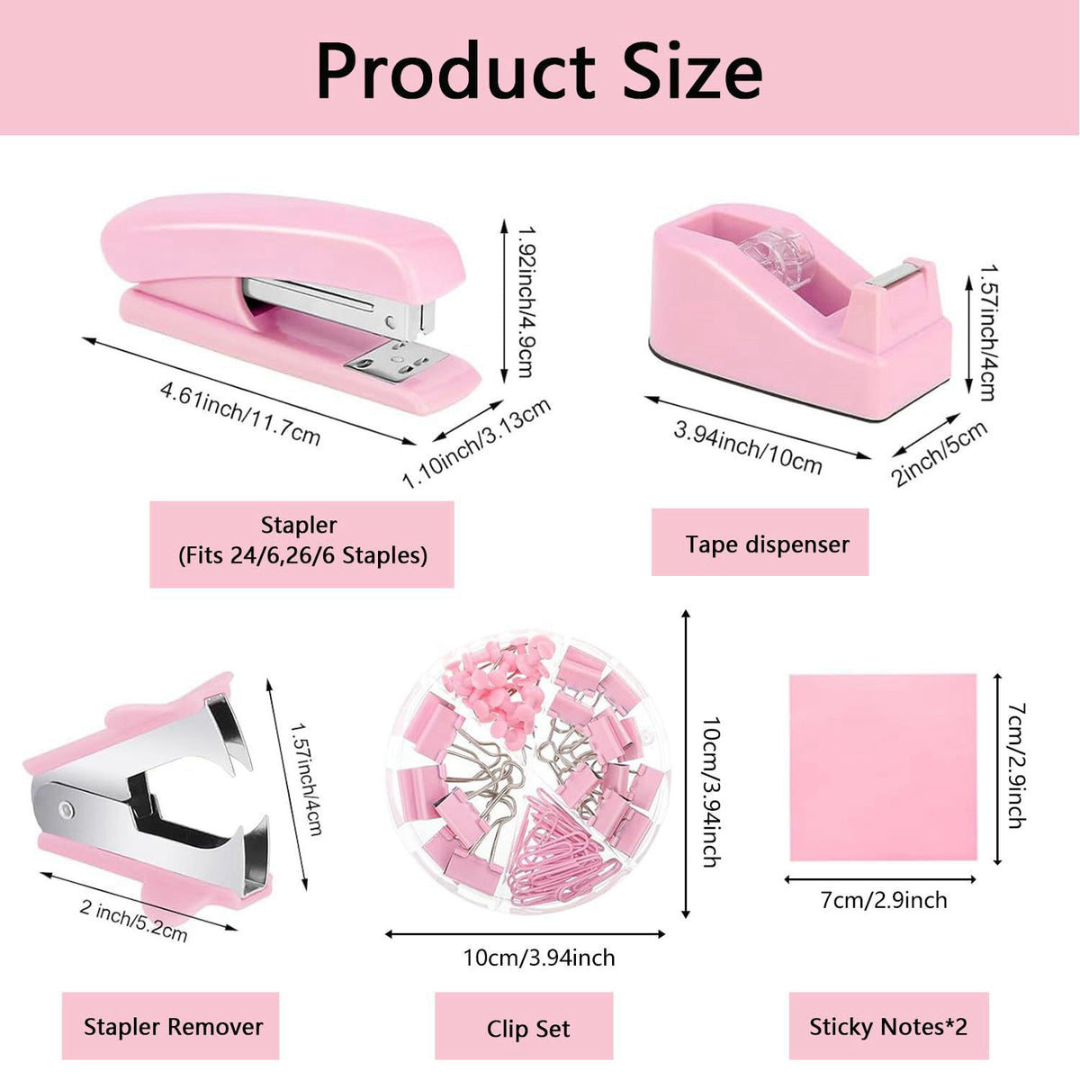 suniya Office Supplies,Pink Desk Accessories,Desk Organizer,Stapler,Tape Dispenser,Folding Phone Stand,Scissors,Notebook